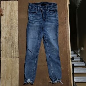 American Eagle Outfitters Women's Distressed Blue Ankle Jeans